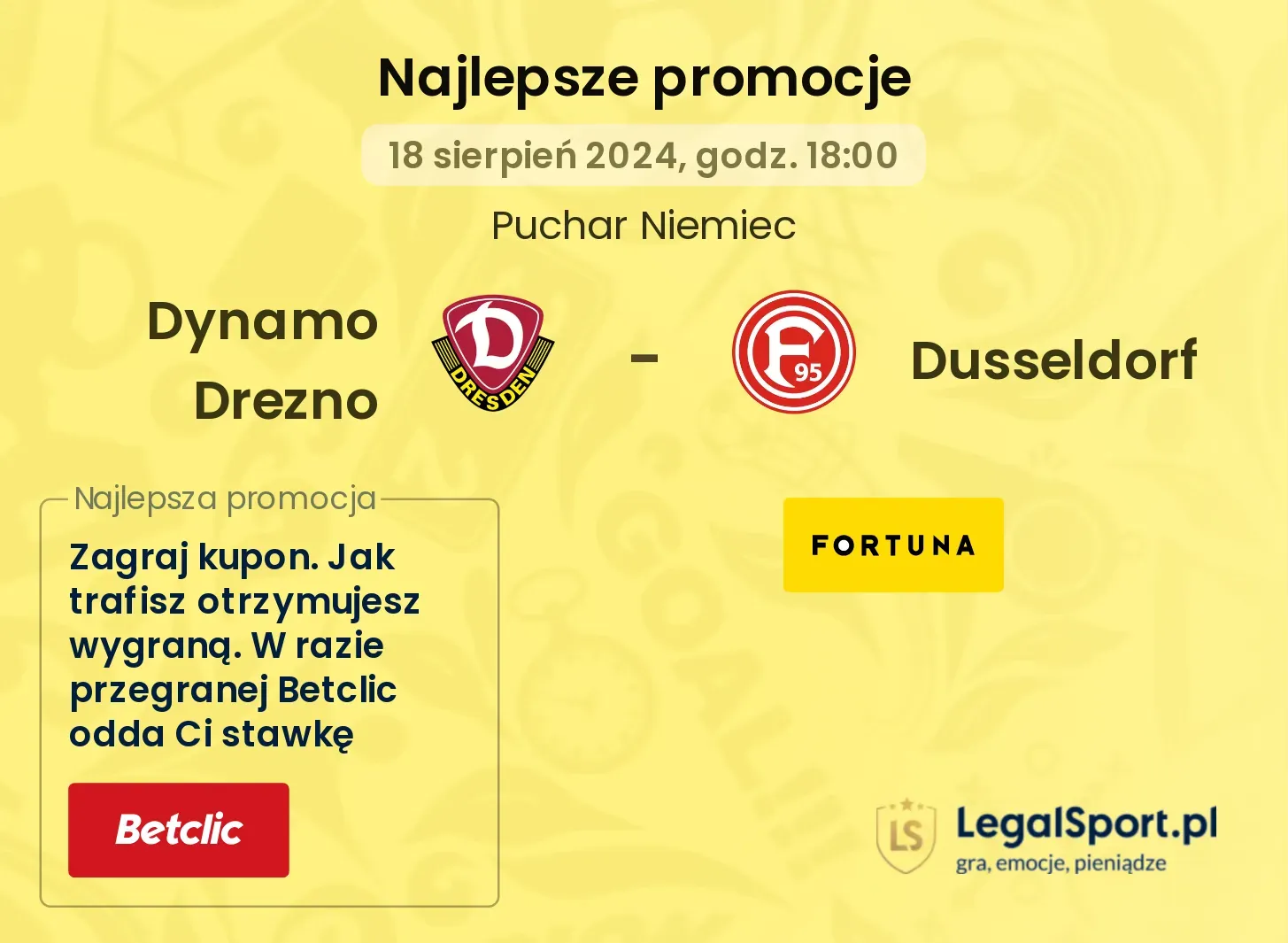 Dynamo Drezno - Dusseldorf promocje bukmacherskie (18.08, 18:00)
