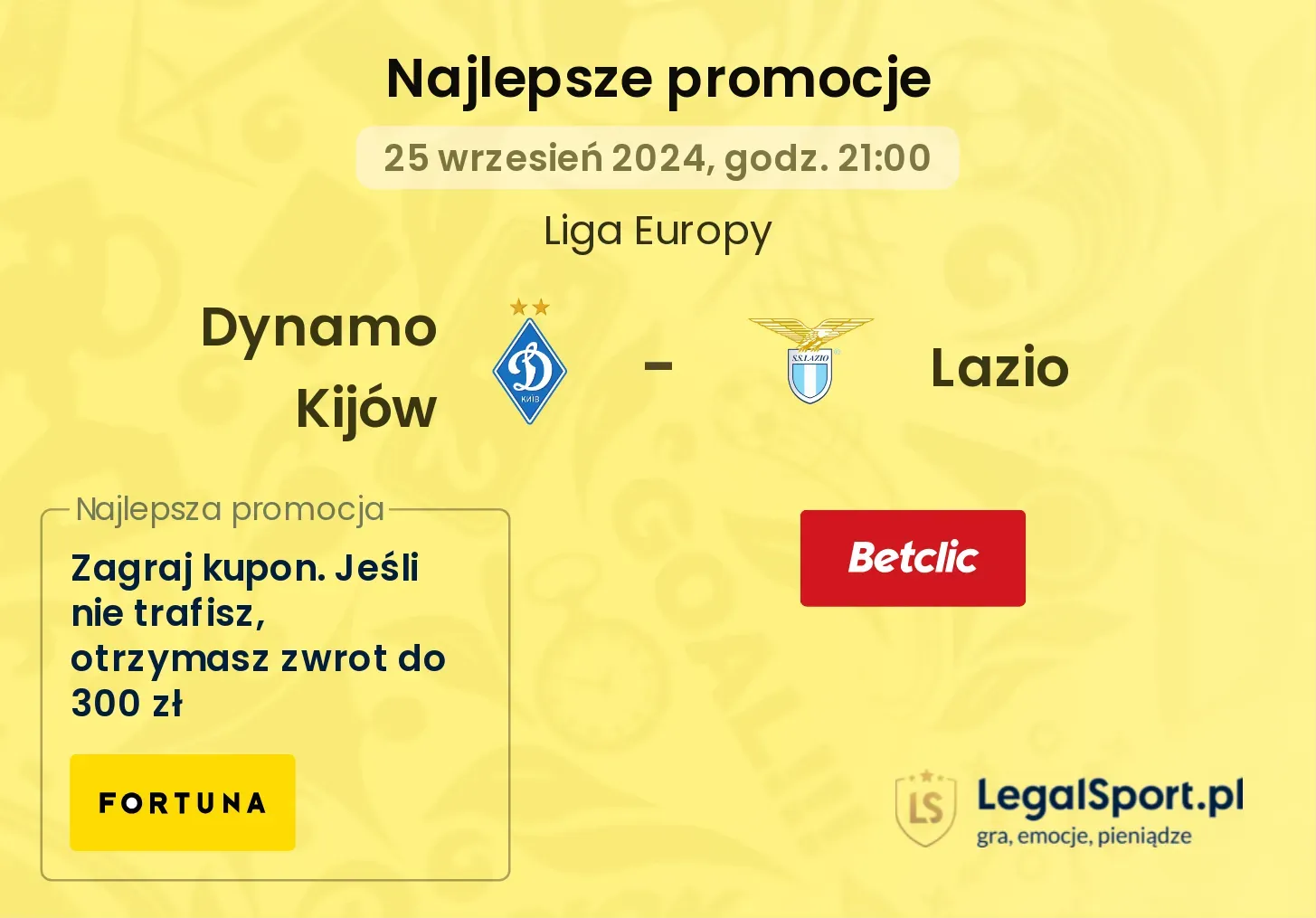 Dynamo Kijów - Lazio promocje bukmacherskie 25.09, 21:00