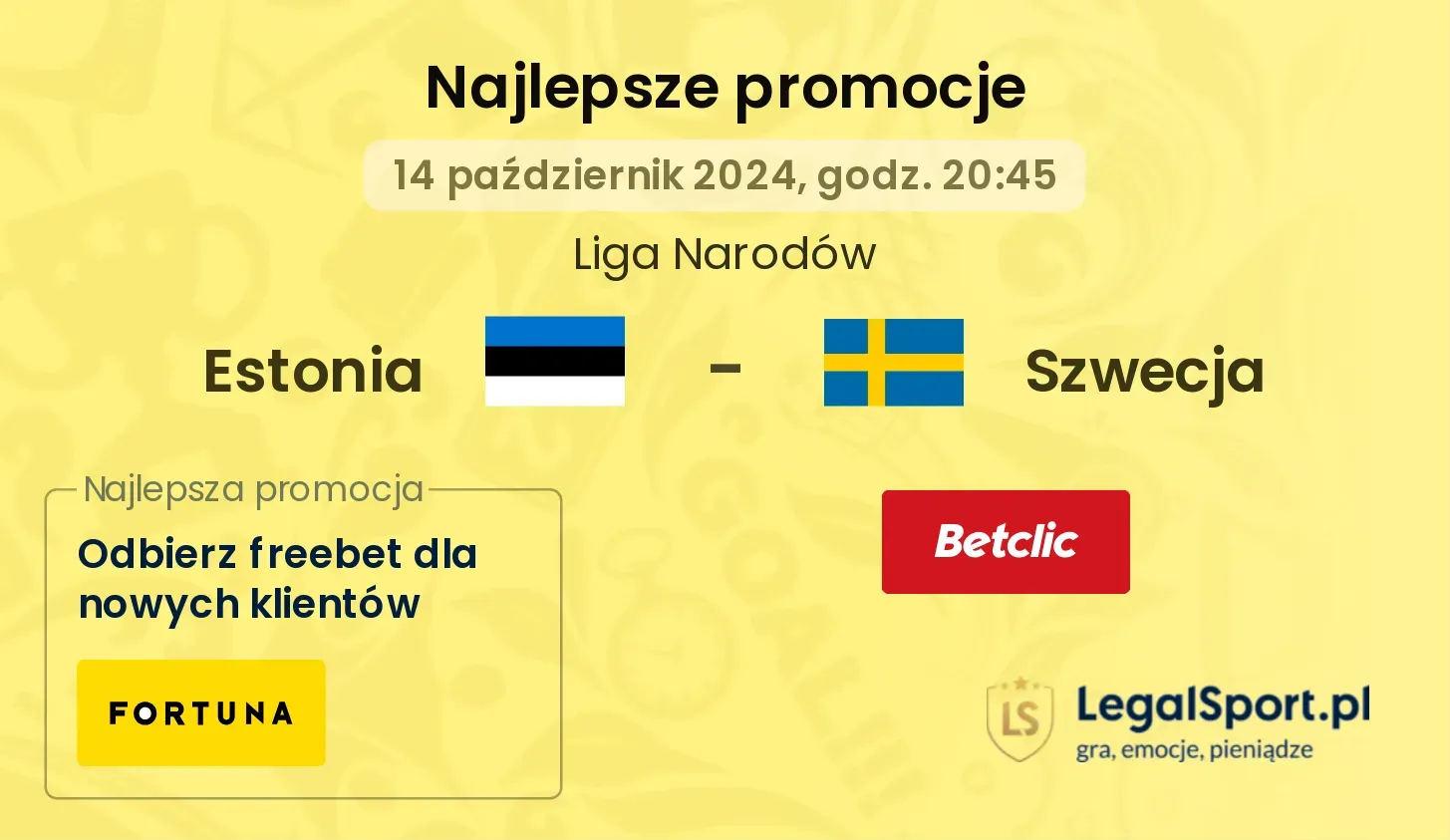 Estonia - Szwecja promocje u bukmacherów 14.10, 20:45