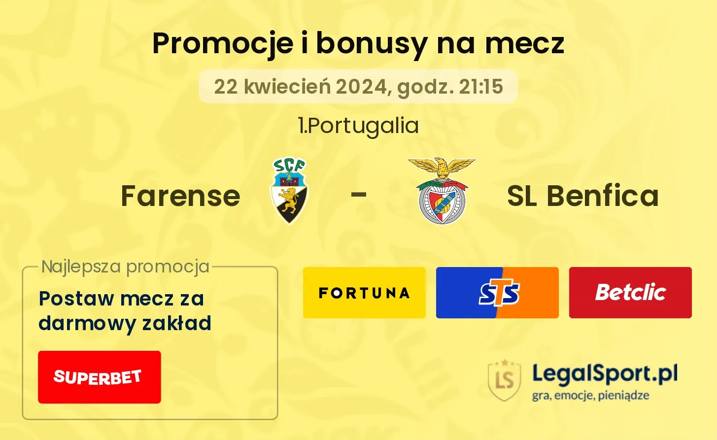 Farense - SL Benfica promocje bonusy na mecz