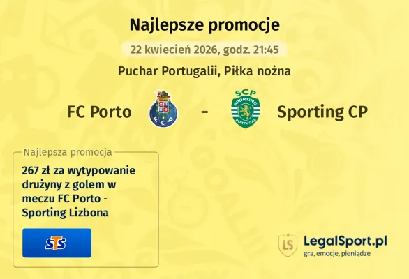 STS: 267 zł za wytypowanie drużyny z golem w meczu FC Porto - Sporting Lizbona
