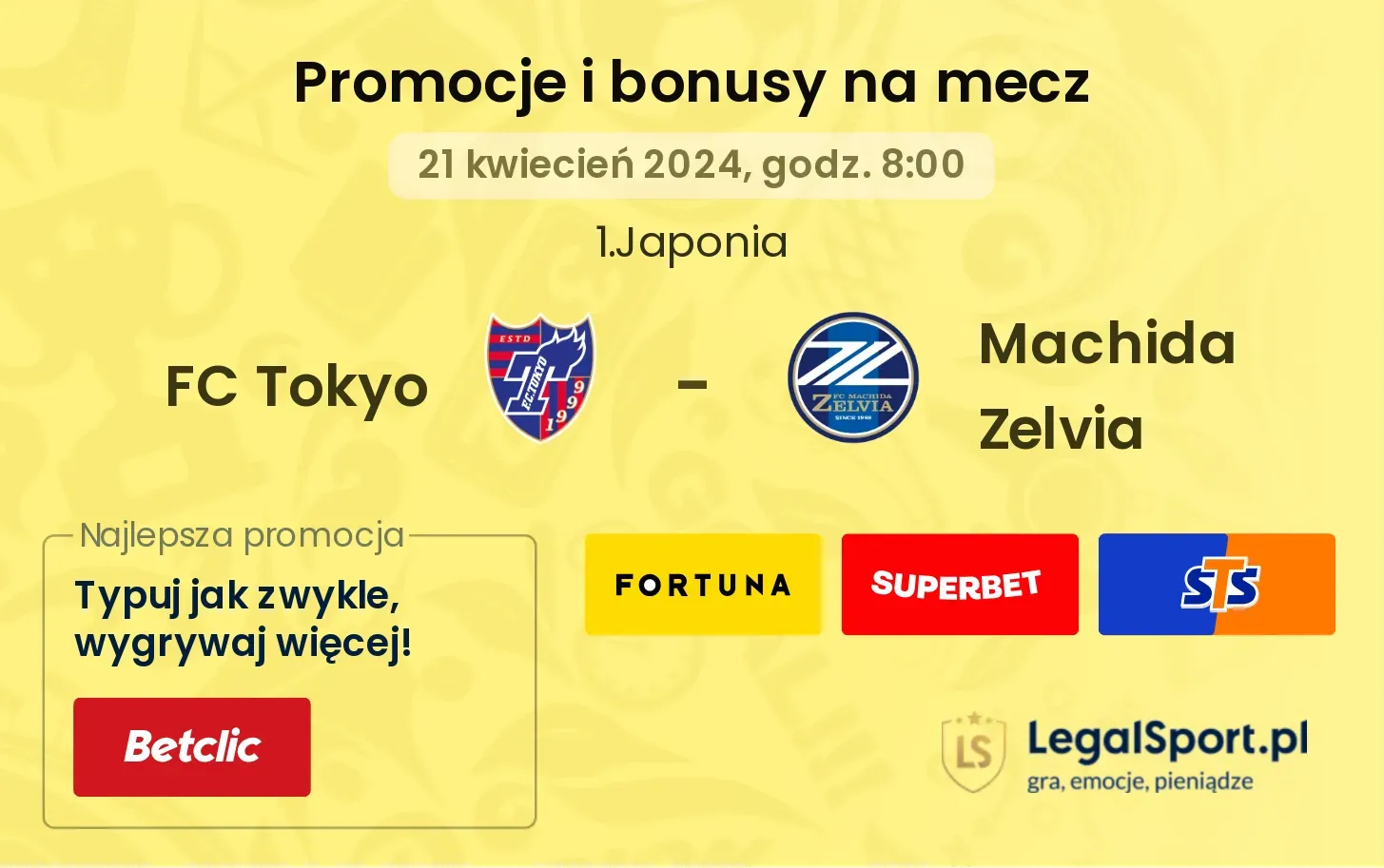 FC Tokyo - Machida Zelvia promocje bonusy na mecz