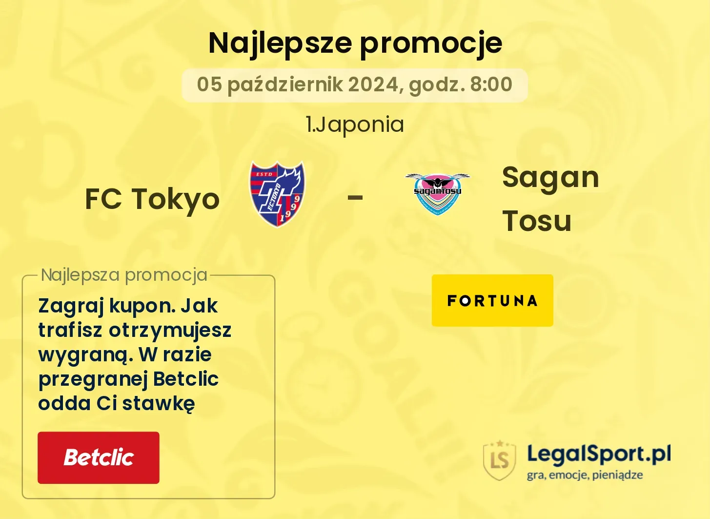 FC Tokyo - Sagan Tosu promocje u bukmacherów 05.10, 08:00