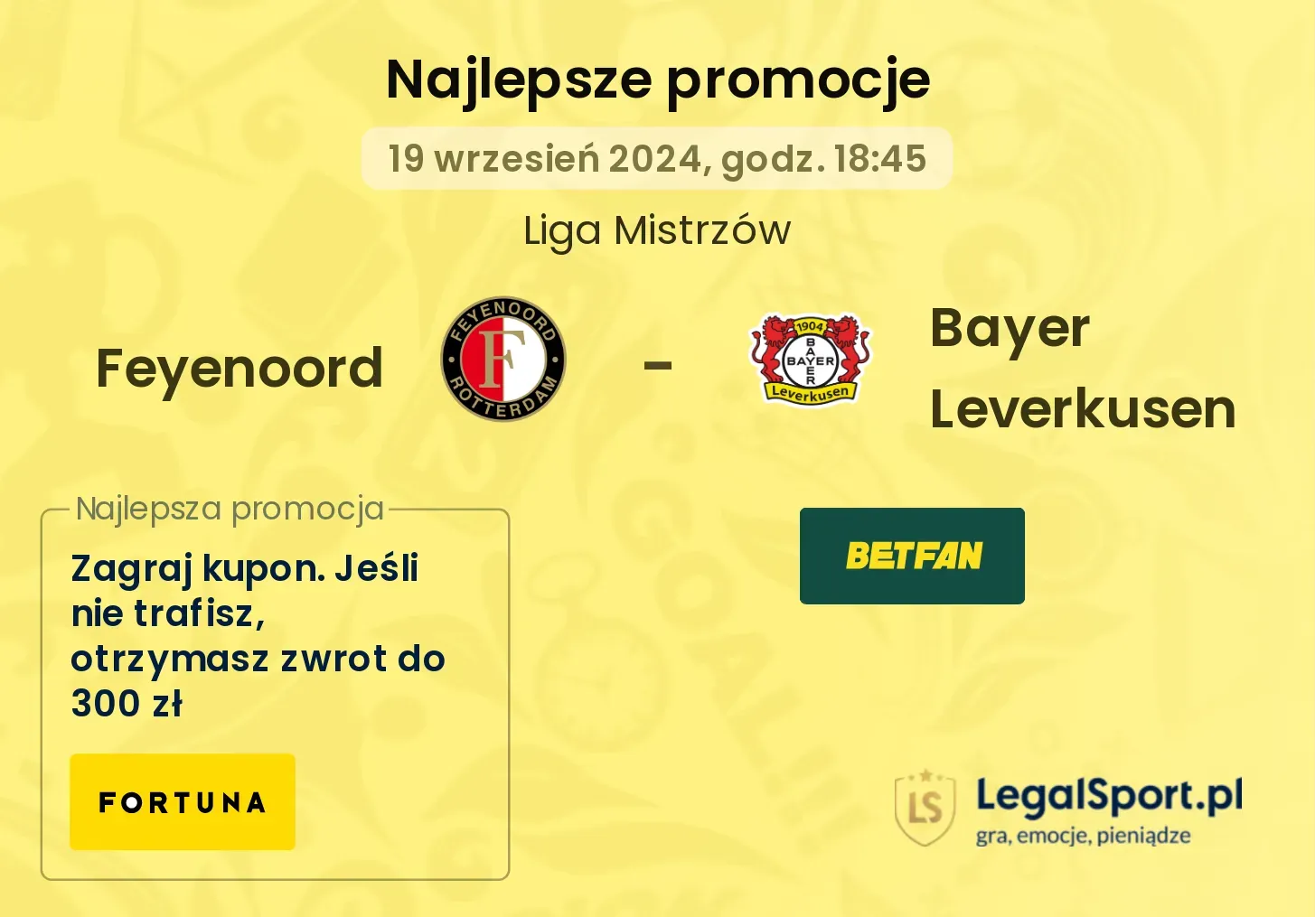 Feyenoord - Bayer Leverkusen promocje bukmacherskie 19.09, 18:45
