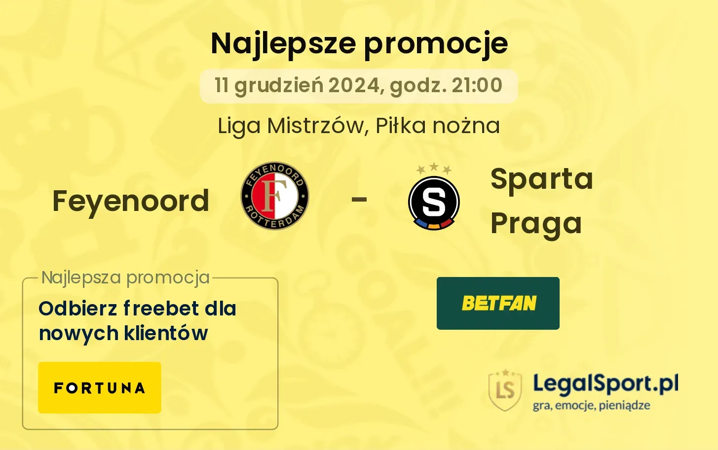 Feyenoord - Sparta Praga promocje u bukmacherów