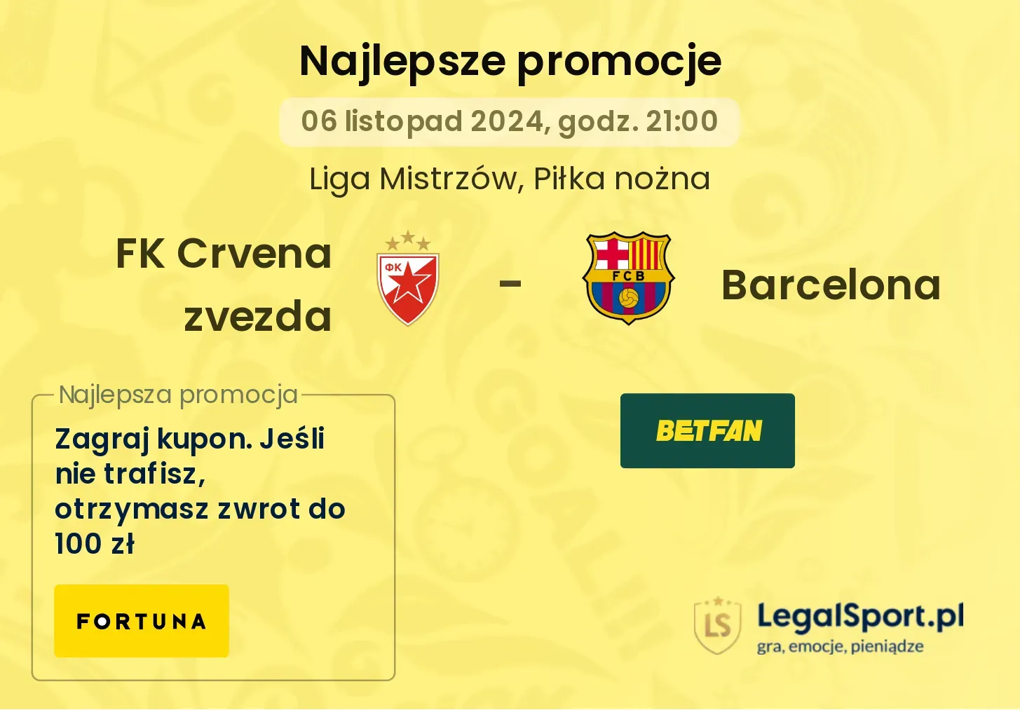 FK Crvena zvezda - Barcelona promocje bukmacherskie 06.11, 21:00
