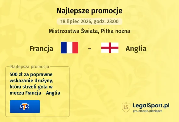 Promocja STS: 500 zł za wytypowanie drużyny z golem w meczu Francja – Anglia