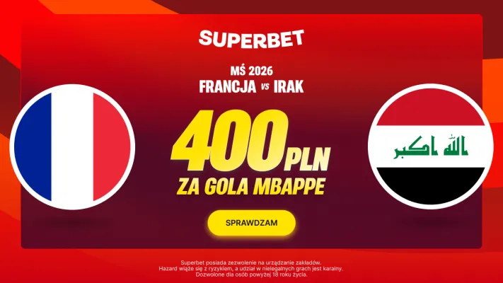 Bonus 400 PLN za gola Kyliana Mbappe w meczu Francja - Irak od Superbet