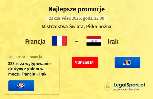 STS: 400 zł za wytypowanie piłkarza z golem w meczu Francja - Irak