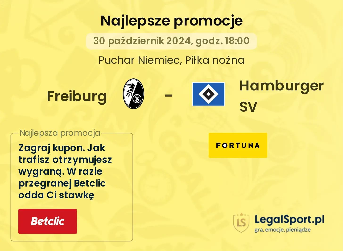 Freiburg - Hamburger SV promocje bukmacherskie 30.10, 18:00
