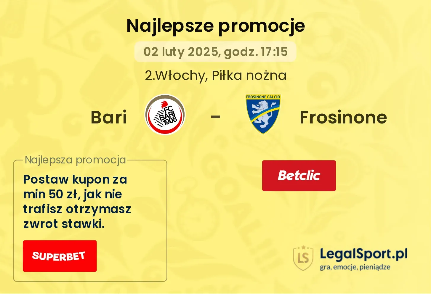Bari - Frosinone promocje u bukmacherów