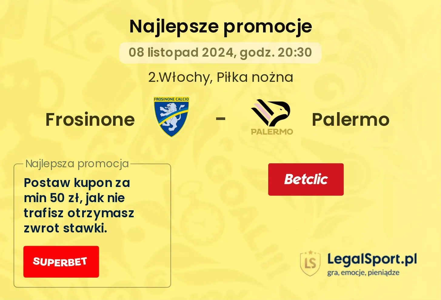 Frosinone - Palermo promocje u bukmacherów 08.11, 20:30