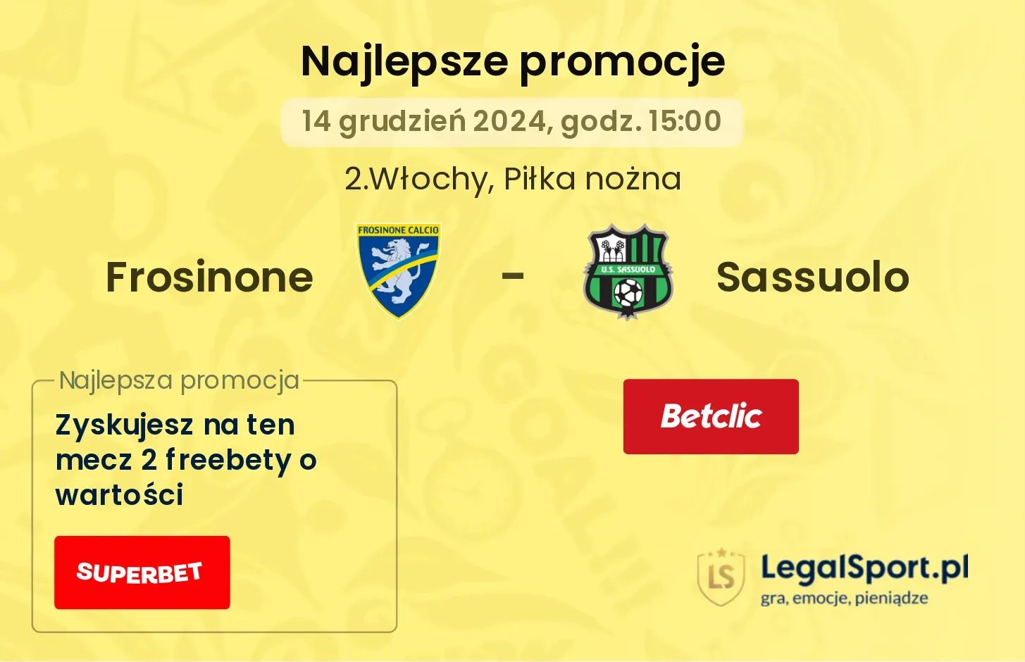 Frosinone - Sassuolo promocje u bukmacherów