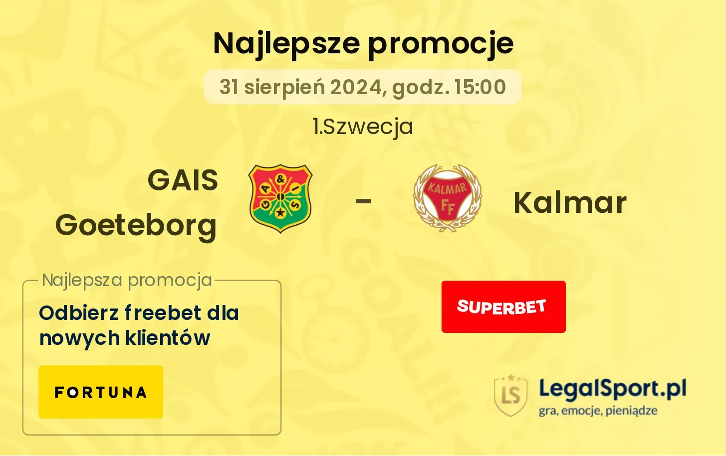 GAIS Goeteborg - Kalmar promocje u bukmacherów 31.08, 15:00