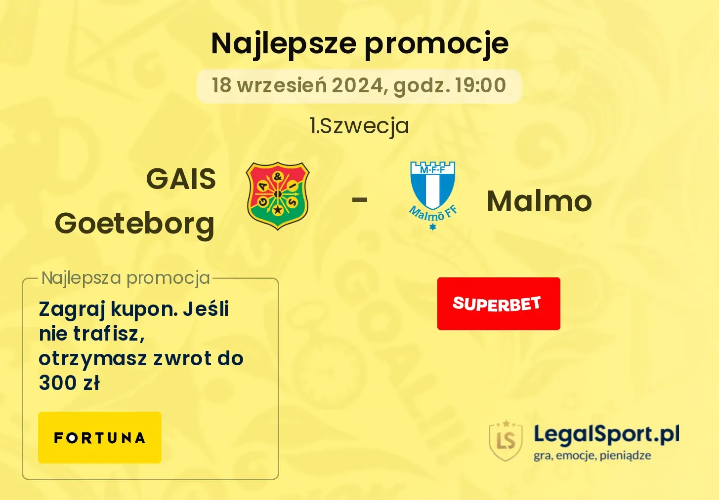 GAIS Goeteborg - Malmo promocje u bukmacherów 18.09, 19:00