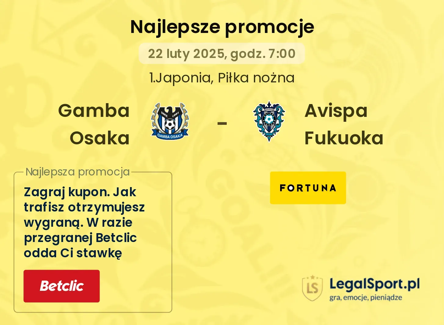 Gamba Osaka - Avispa Fukuoka promocje bukmacherskie