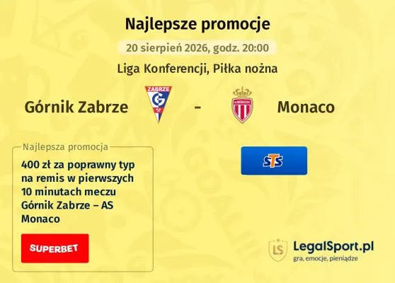 Promocja STS: 300 zł za gola Górnika Zabrze w meczu z AS Monaco