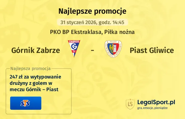 STS: 247 zł za wytypowanie drużyny z golem w meczu Górnik Zabrze – Piast Gliwice