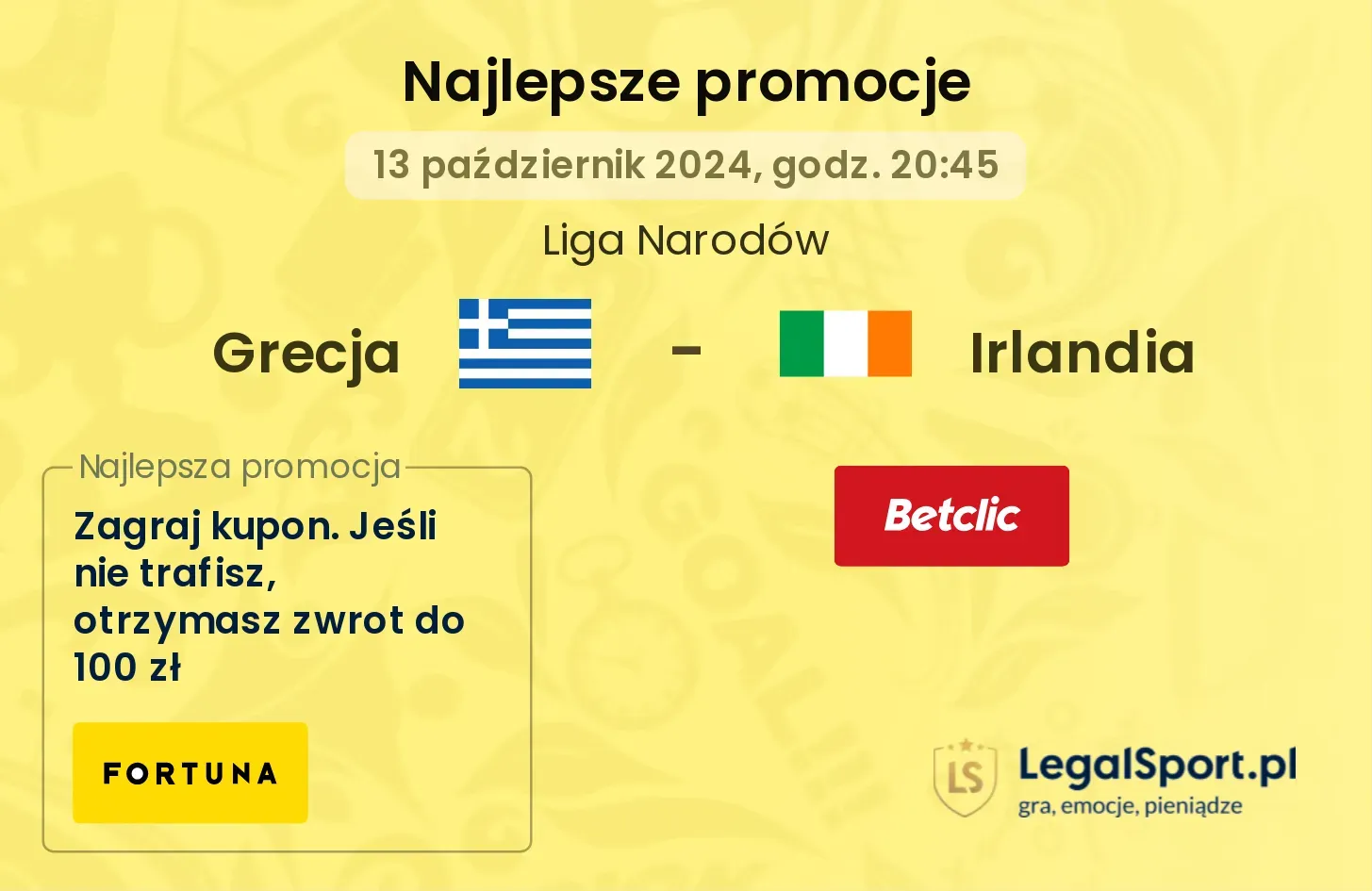 Grecja - Irlandia promocje bukmacherskie 13.10, 20:45
