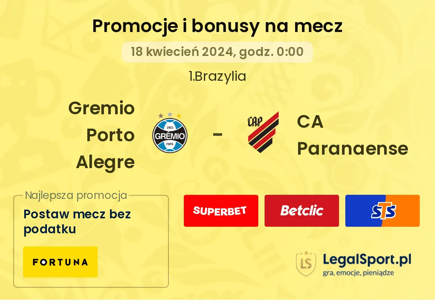 Gremio Porto Alegre - CA Paranaense promocje bonusy na mecz