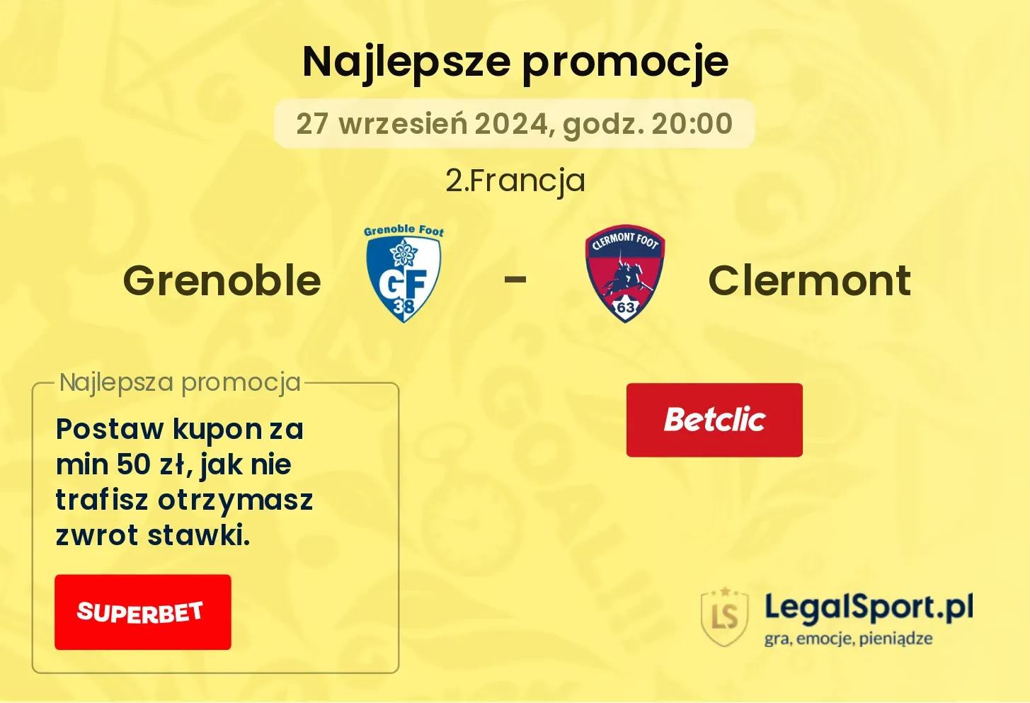 Grenoble - Clermont promocje u bukmacherów 27.09, 20:00