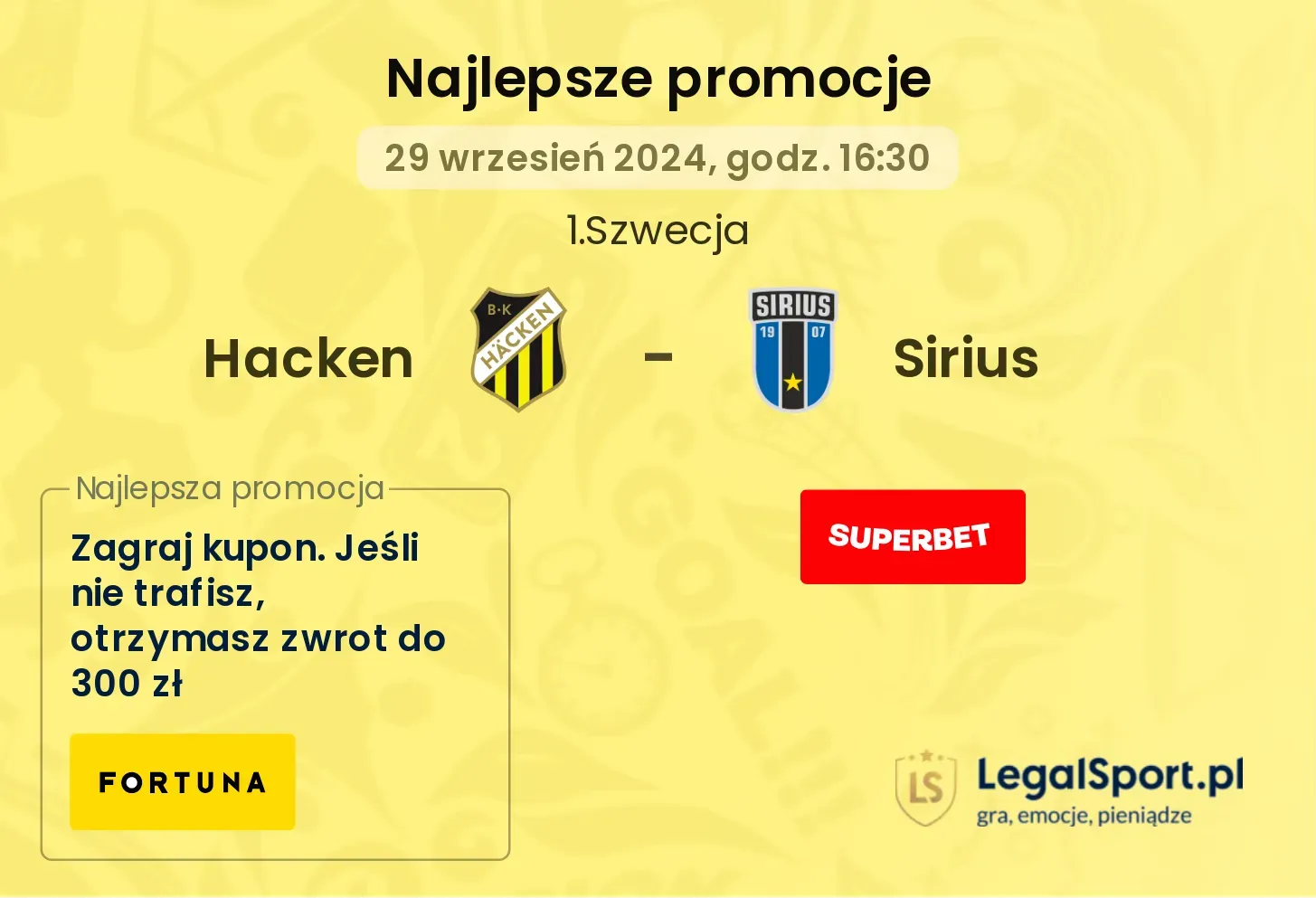 Hacken - Sirius promocje u bukmacherów 29.09, 16:30