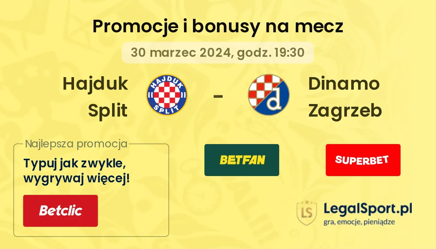 Hajduk Split - Dinamo Zagrzeb promocje bonusy na mecz
