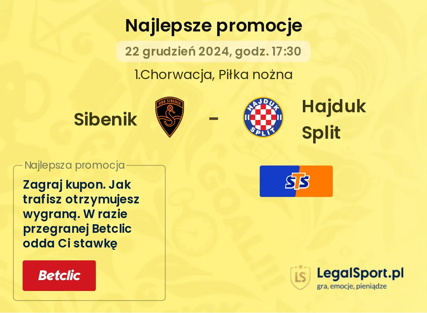 Sibenik - Hajduk Split promocje u bukmacherów