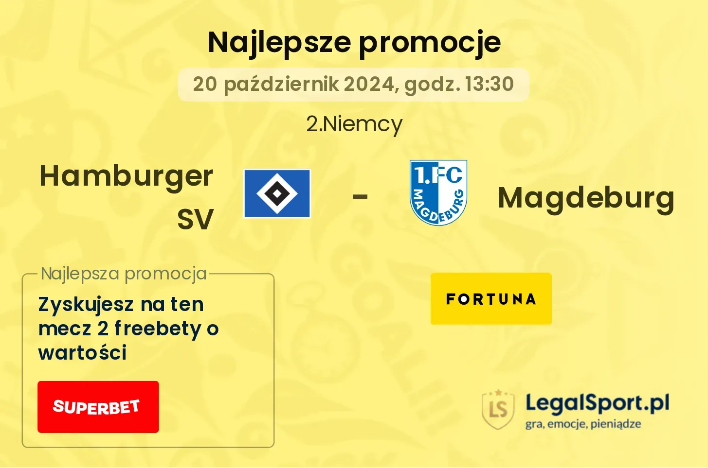 Hamburger SV - Magdeburg promocje u bukmacherów 20.10, 13:30