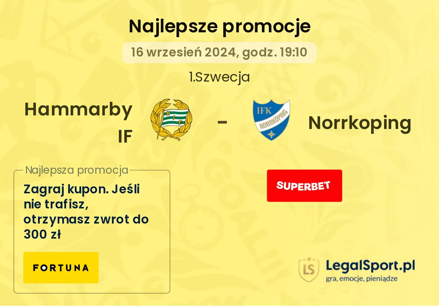 Hammarby IF - Norrkoping promocje u bukmacherów 16.09, 19:10