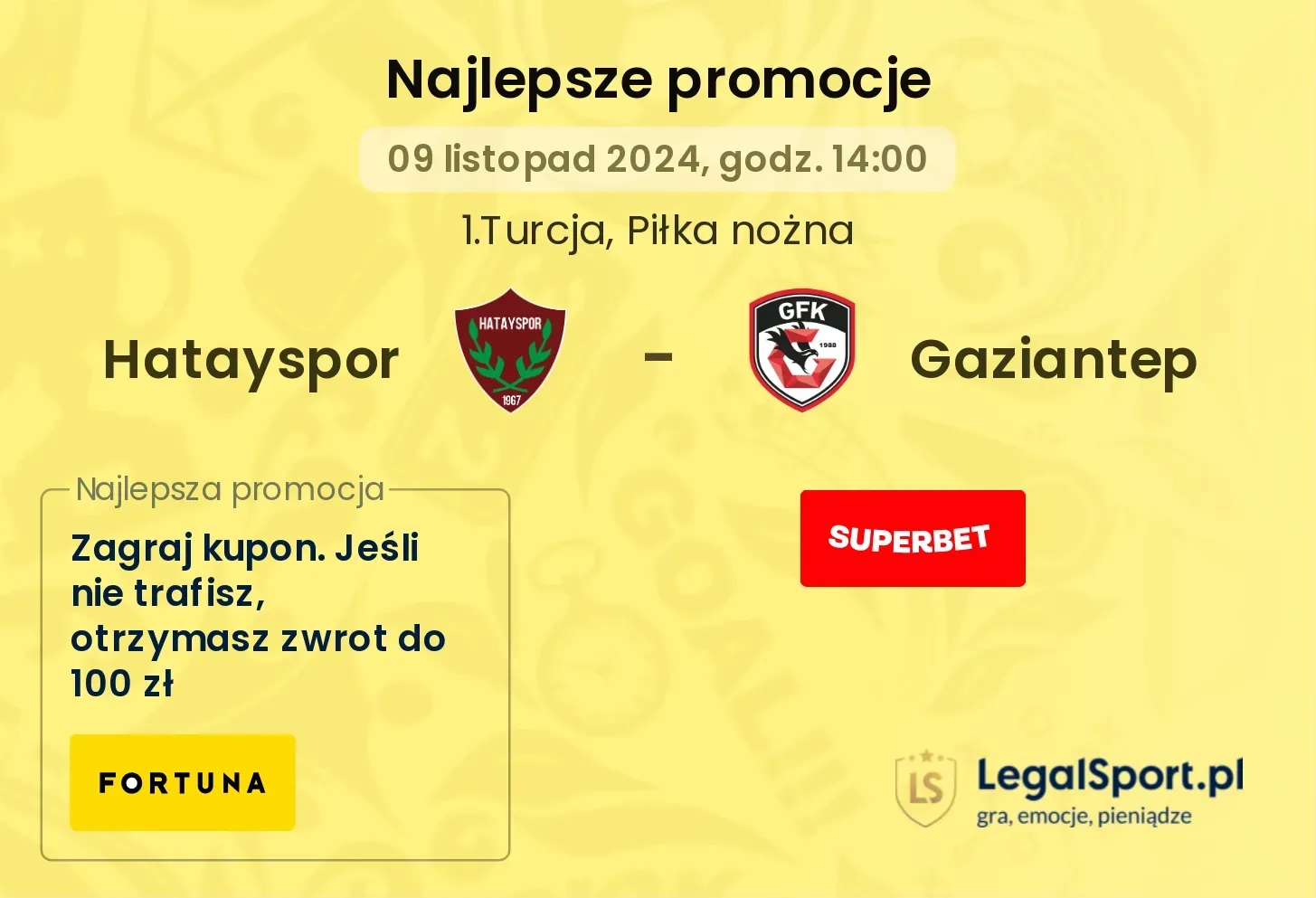 Hatayspor - Gaziantep promocje bukmacherskie 09.11, 14:00
