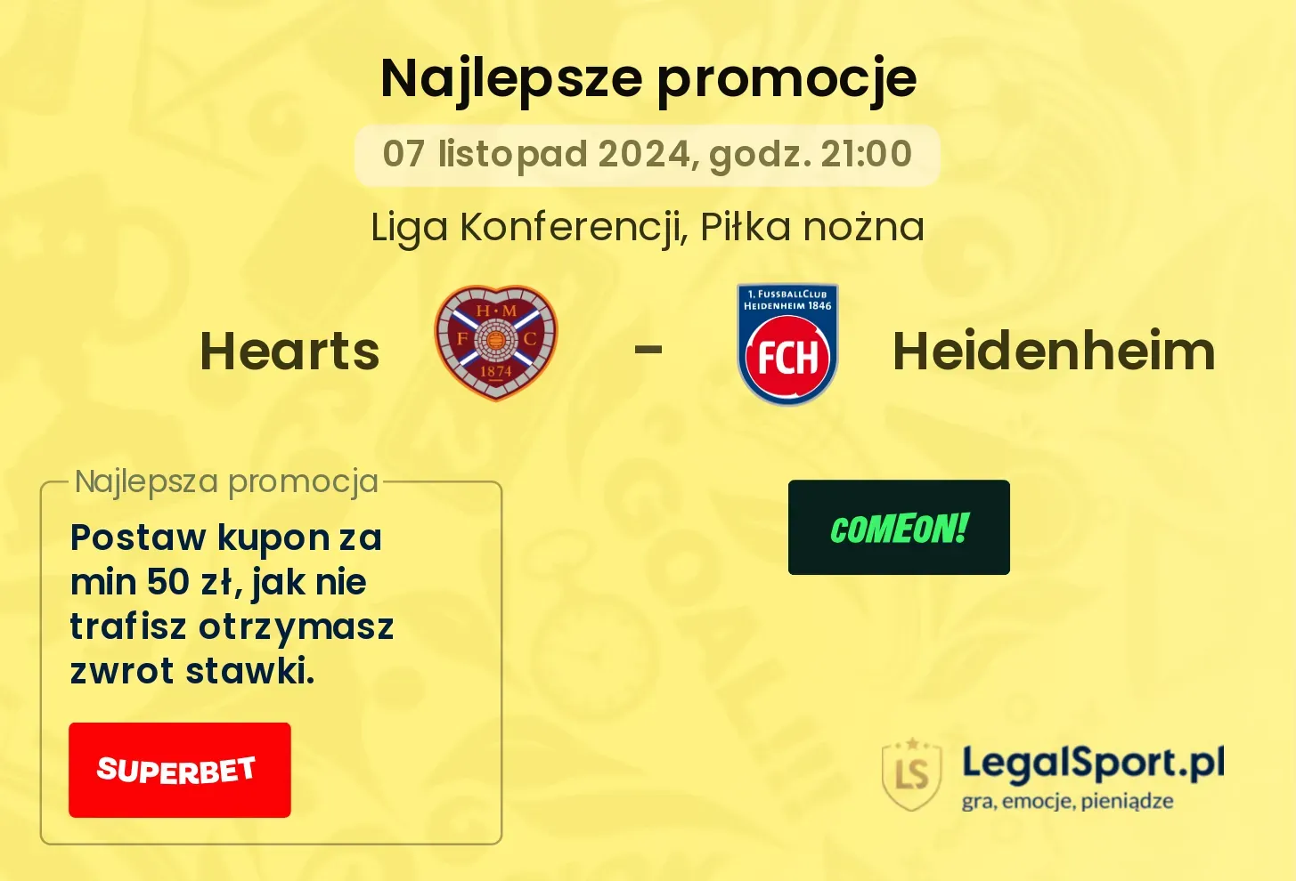 Hearts - Heidenheim promocje bukmacherskie 07.11, 21:00