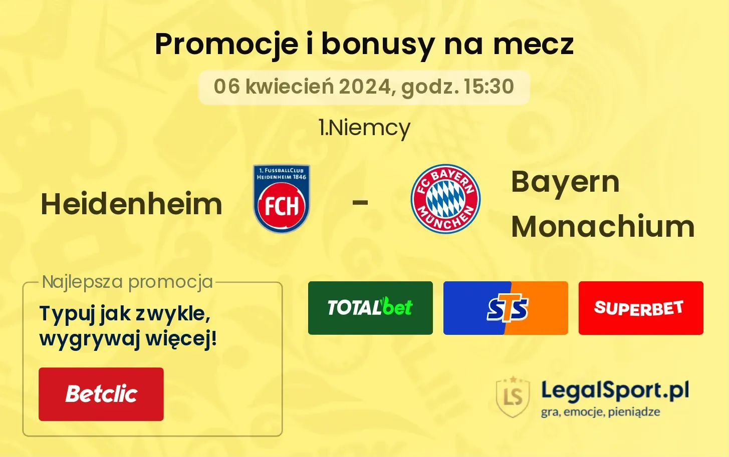 Heidenheim - Bayern Monachium promocje bonusy na mecz