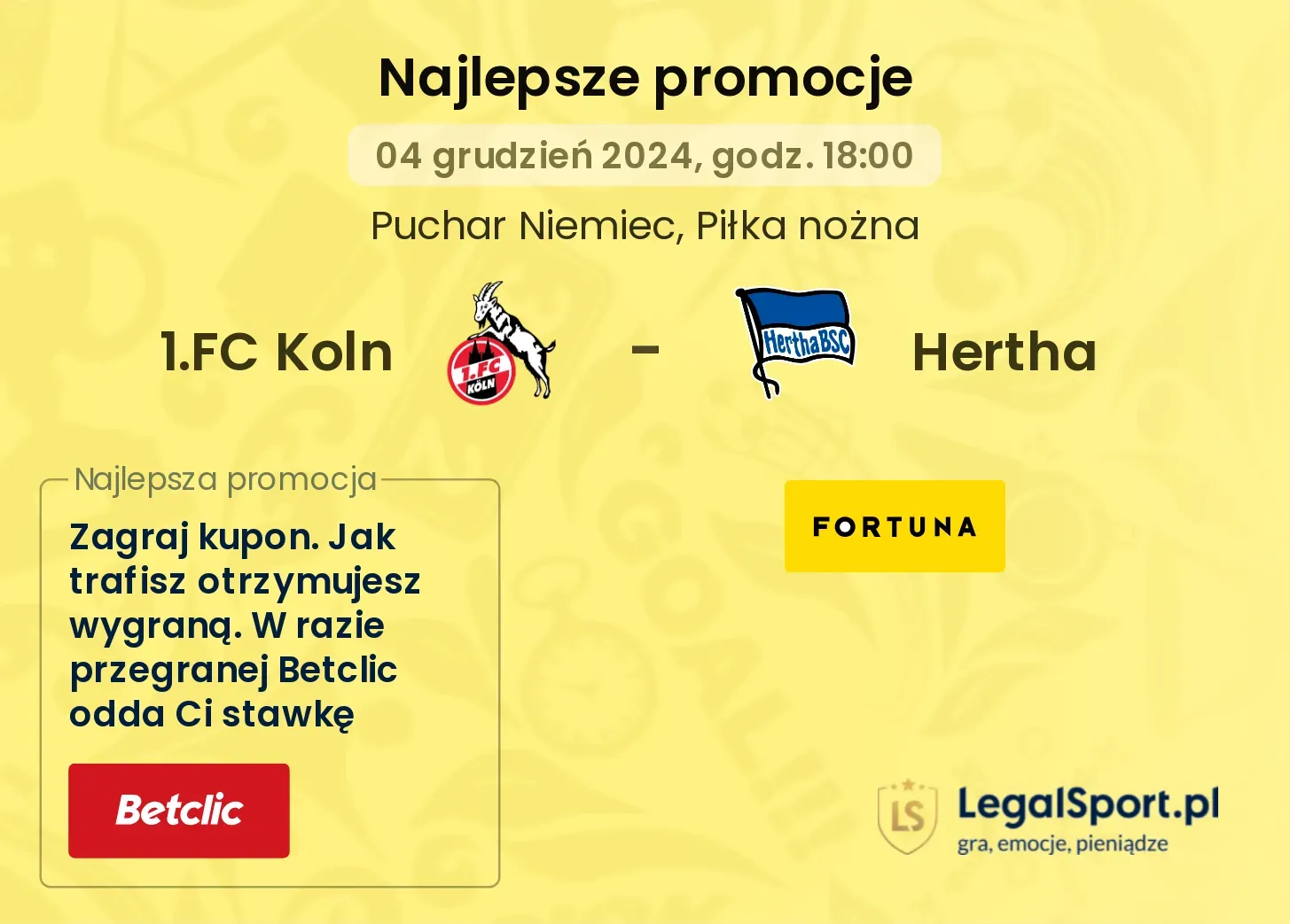 1.FC Koln - Hertha promocje u bukmacherów