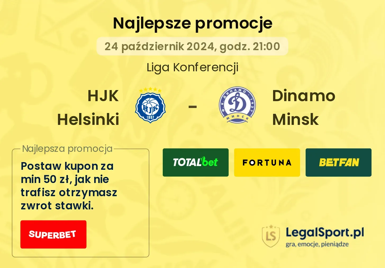 HJK Helsinki - Dinamo Minsk promocje bukmacherskie 24.10, 21:00