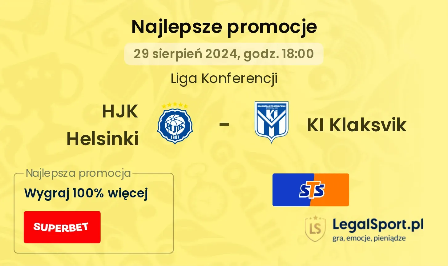 HJK Helsinki - KI Klaksvik promocje u bukmacherów 29.08, 18:00