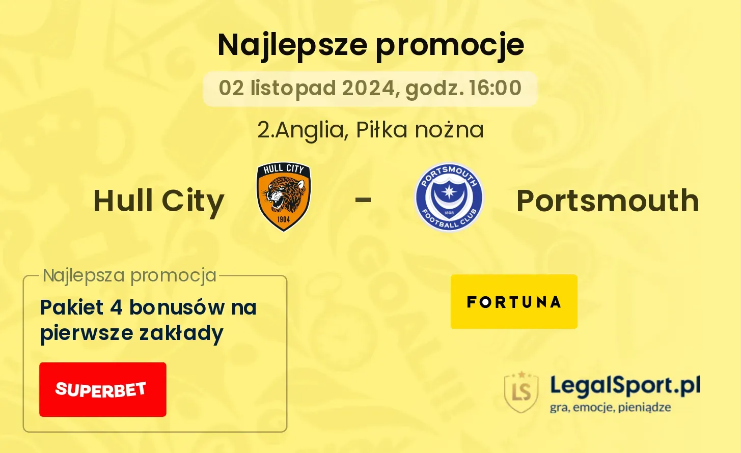Hull City - Portsmouth promocje u bukmacherów 02.11, 16:00