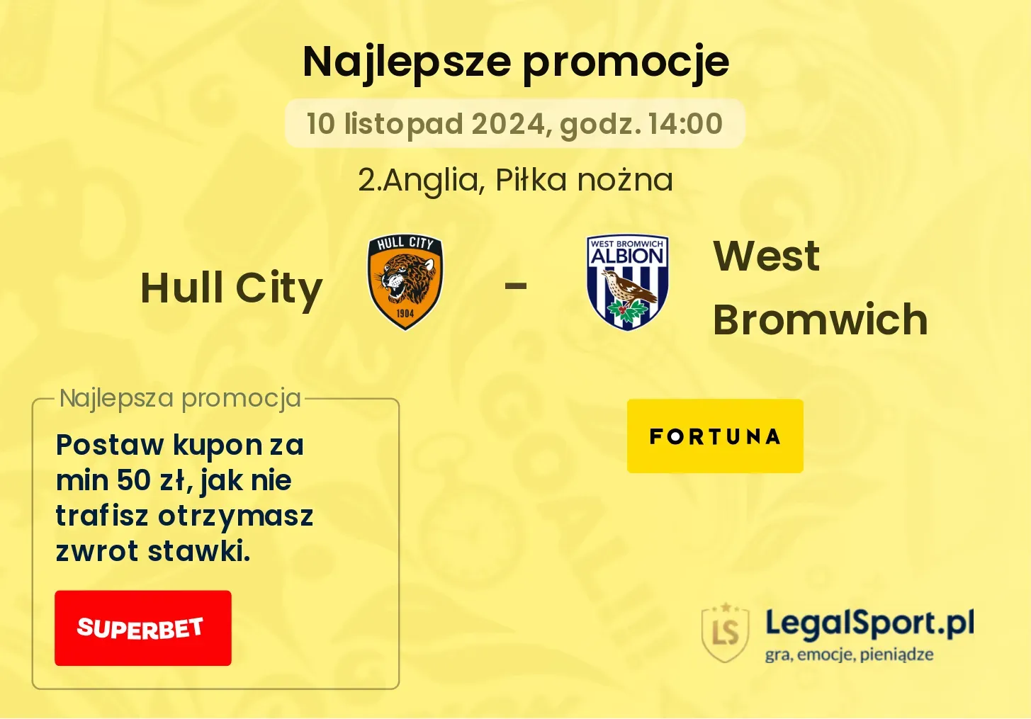 Hull City - West Bromwich promocje u bukmacherów 10.11, 14:00