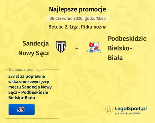 STS: 333 zł za wytypowanie zwycięzcy meczu Sandecja Nowy Sącz – Podbeskidzie Bielsko-Biała