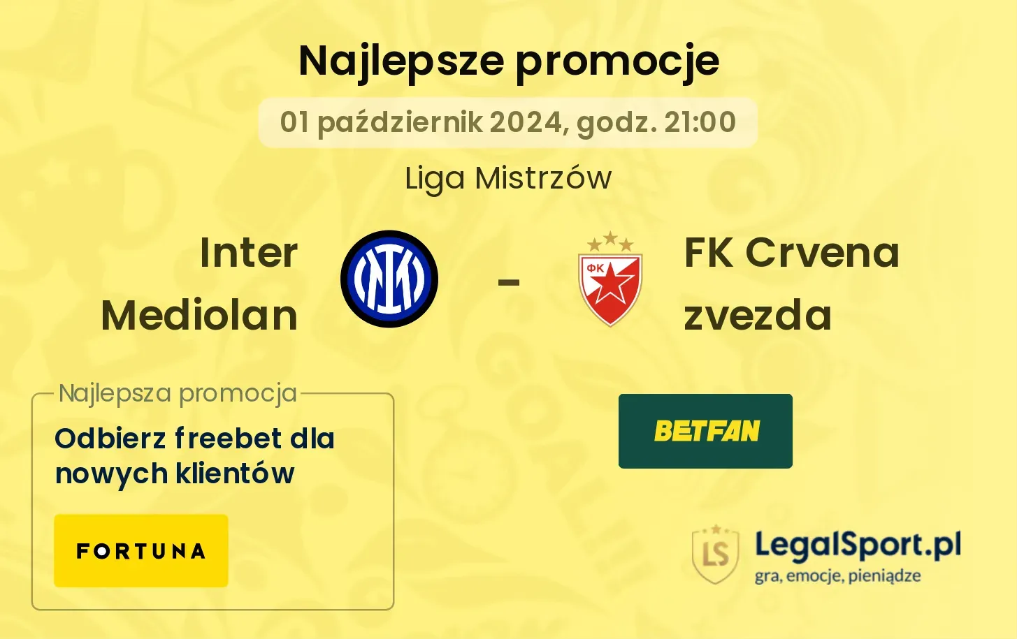Inter Mediolan - FK Crvena zvezda promocje u bukmacherów 01.10, 21:00
