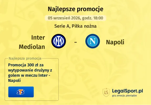 Promocja STS: 300 zł za wytypowanie drużyny z golem w meczu Inter - Napoli