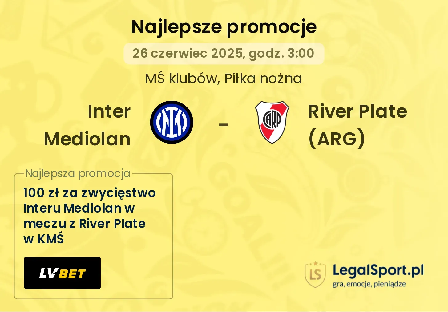 Inter Mediolan - River Plate (ARG) promocje u bukmacherów