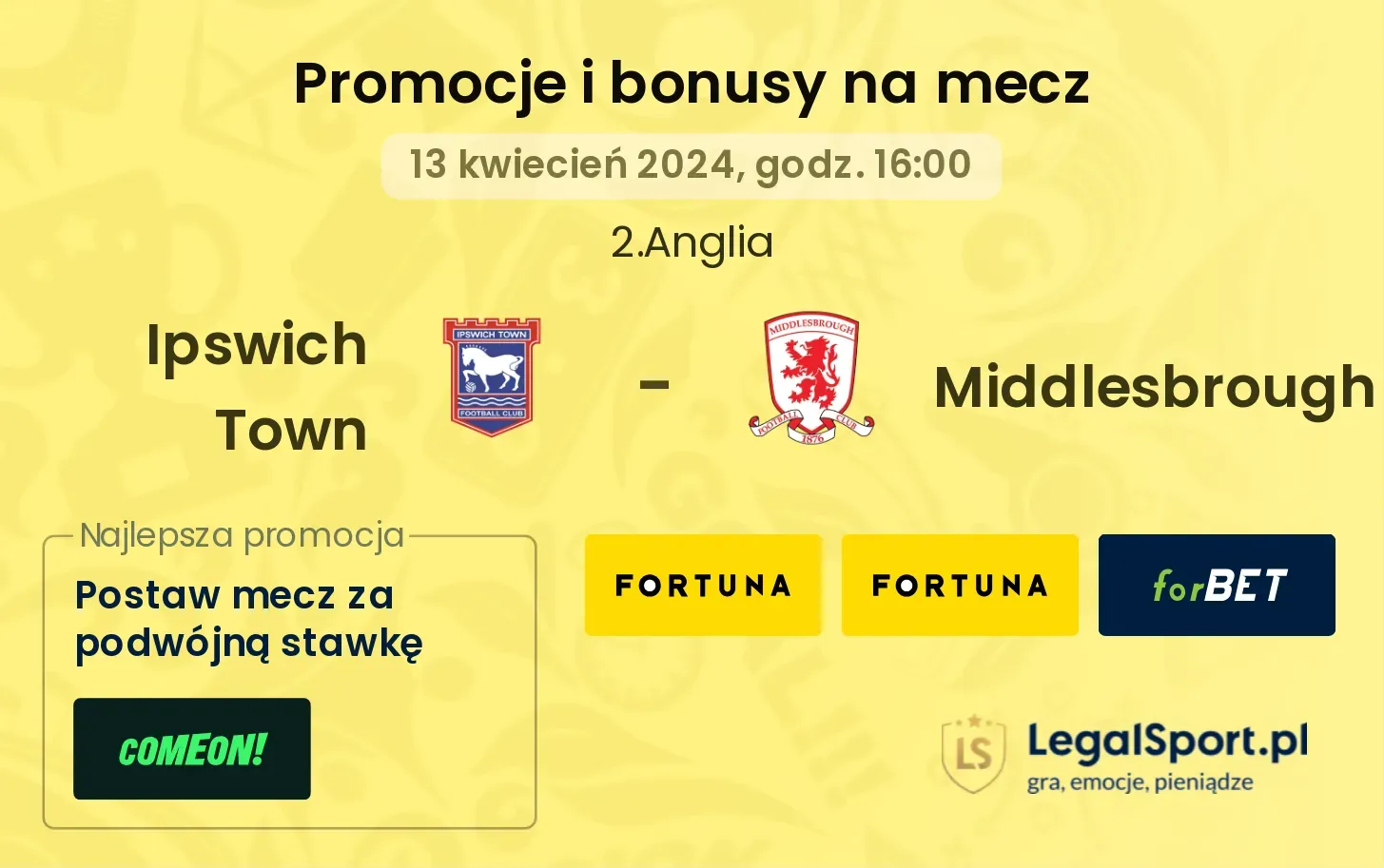 Ipswich Town - Middlesbrough promocje bonusy na mecz