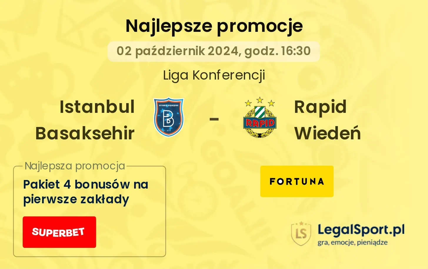 Istanbul Basaksehir - Rapid Wiedeń promocje bukmacherskie 02.10, 16:30