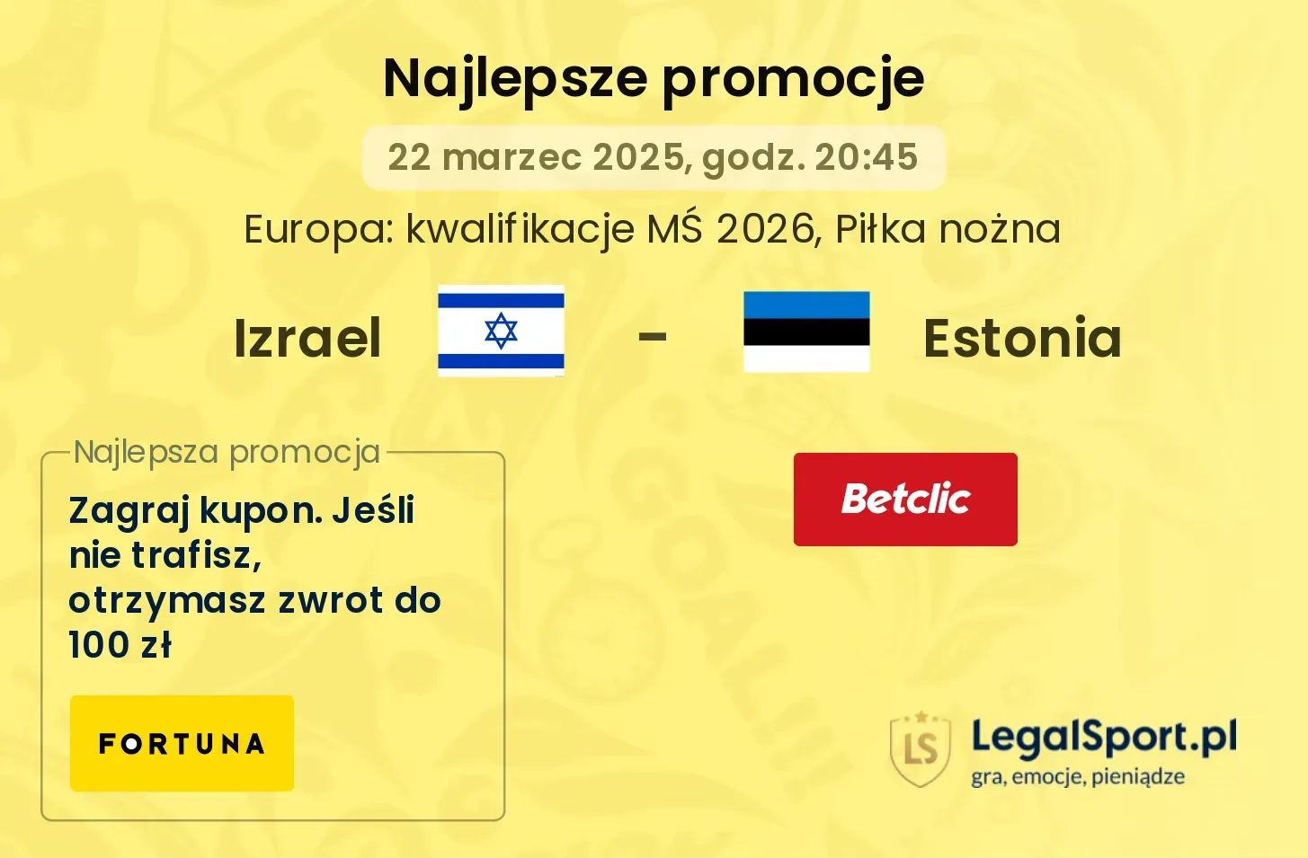 Izrael - Estonia promocje bukmacherskie
