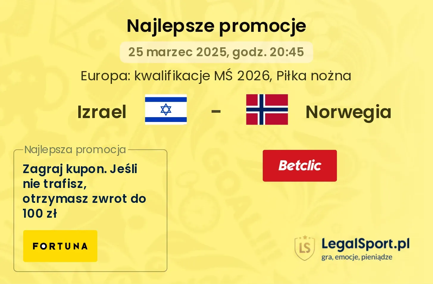 Izrael - Norwegia promocje u bukmacherów