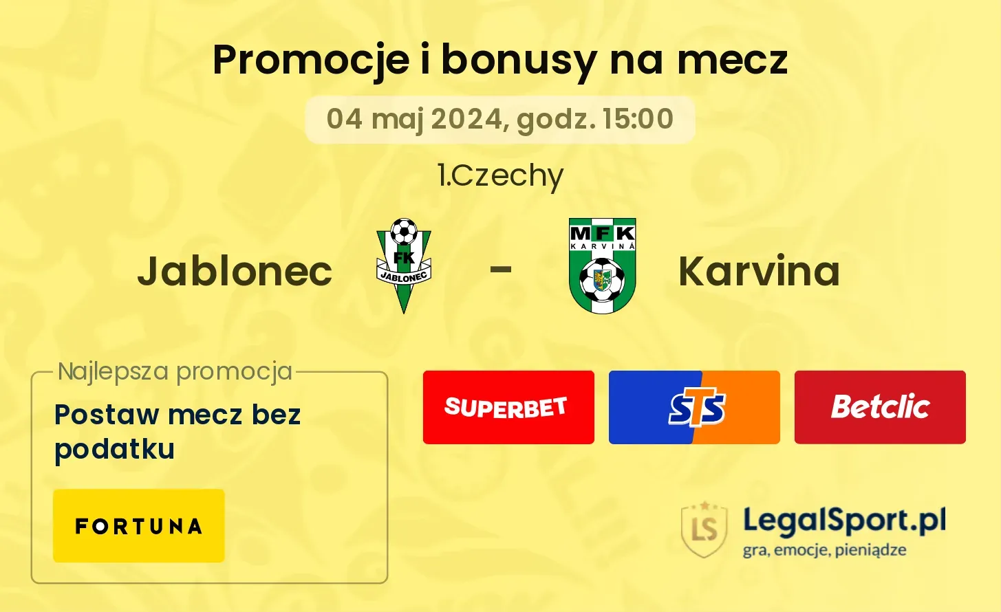 Jablonec - Karvina promocje bonusy na mecz