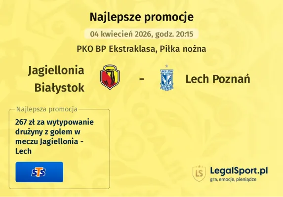 STS: 267 zł za wytypowanie drużyny z golem w meczu Jagiellonia - Lech
