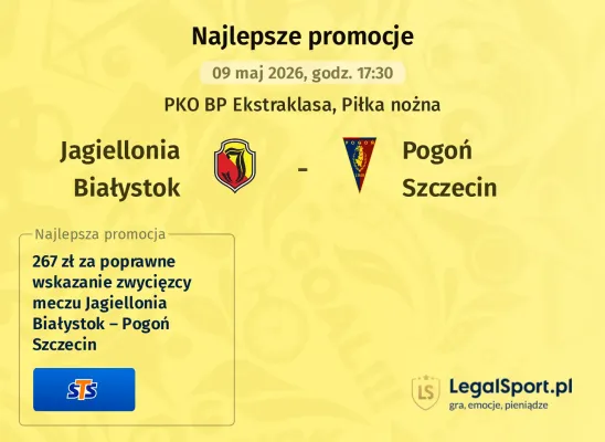 STS: 267 zł za wytypowanie zwycięzcy meczu Jagiellonia Białystok – Pogoń Szczecin