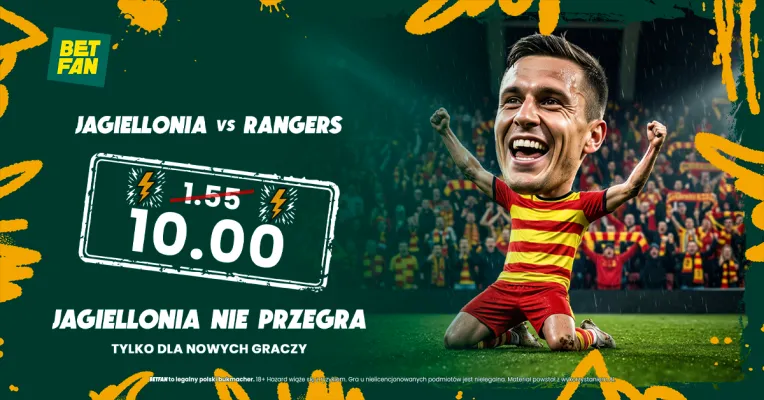 BETFAN: Kurs 10.00 na wygraną lub remis Jagiellonii z Rangers FC